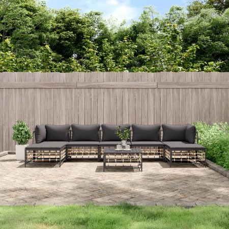 Gartenmöbel-Set 8-teilig und anthrazitfarbene PE-Rattan-Kissen von vidaXL, Outdoor-Sofas - Ref: Foro24-3186785, Preis: 596,18...