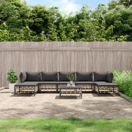 Juego de muebles de jardín 8 pzas y cojines ratán PE antracita de vidaXL, Sofás de exterior - Ref: Foro24-3186785, Precio: 59...