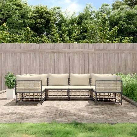 Set Gartenmöbel 6-teilig und Kissen PE Rattan anthrazit von vidaXL, Outdoor-Sofas - Ref: Foro24-3186796, Preis: 532,29 €, Rab...