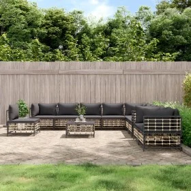 Garden furniture set 11 pieces and anthracite PE rattan cushions by vidaXL, Outdoor sofas - Ref: Foro24-3186807, Price: 931,3...