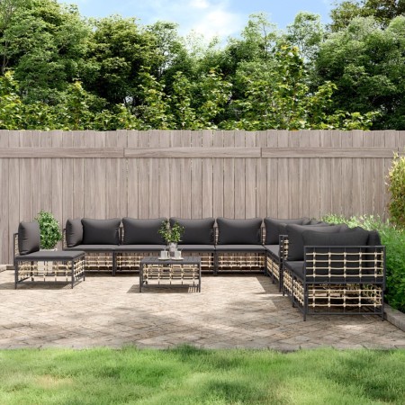 Garden furniture set 11 pieces and anthracite PE rattan cushions by vidaXL, Outdoor sofas - Ref: Foro24-3186807, Price: 944,8...