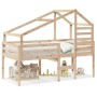 Cama alta con techo madera maciza de pino 90x200 cm