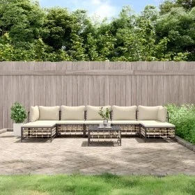 Gartenmöbel-Set 8-teilig und anthrazitfarbene PE-Rattan-Kissen von vidaXL, Outdoor-Sofas - Ref: Foro24-3186784, Preis: 590,78...