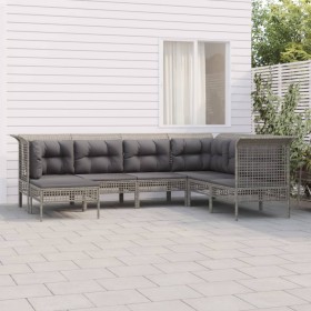 7-teiliges Gartenmöbel-Set und Kissen synthetisches Rattangrau von vidaXL, Gartensets - Ref: Foro24-3187558, Preis: 381,13 €,...