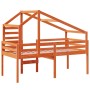 Cama alta con techo madera maciza de pino marrón cera 75x190 cm