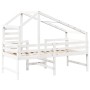 Cama alta escalera y techo madera maciza pino blanca 90x190 cm