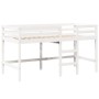 Cama alta escalera y techo madera maciza pino blanca 90x190 cm