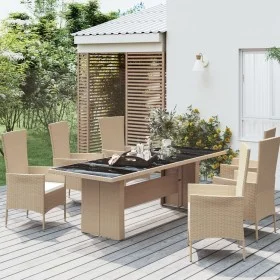 Beige rattan garden table and tempered glass surface by vidaXL, Garden tables - Ref: Foro24-319557, Price: 241,13 €, Discount: %