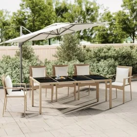 Beige rattan garden table with tempered glass surface by vidaXL, Garden tables - Ref: Foro24-319556, Price: 154,37 €, Discoun...