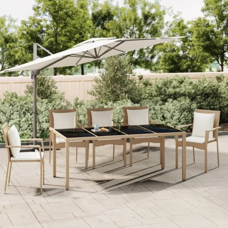 Beige rattan garden table with tempered glass surface by vidaXL, Garden tables - Ref: Foro24-319556, Price: 156,80 €, Discoun...