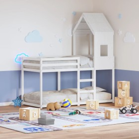 Cama litera con techo madera maciza de pino blanco 80x200 cm
