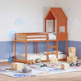 Cama litera con techo madera maciza pino marrón cera 75x190 cm