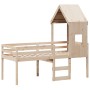 Cama alta con techo madera maciza de pino 80x200 cm