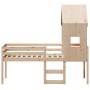 Cama alta con techo madera maciza de pino 80x200 cm