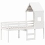Cama alta con techo madera maciza de pino blanco 80x200 cm