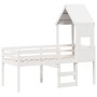 Cama alta con techo madera maciza de pino blanca 90x190 cm