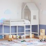 Cama alta escalera y techo madera maciza pino blanca 80x200 cm