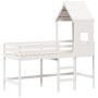 Cama alta escalera y techo madera maciza pino blanca 80x200 cm