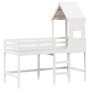 Cama alta escalera y techo madera maciza pino blanca 90x190 cm