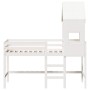 Cama alta escalera y techo madera maciza pino blanca 90x190 cm