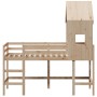 Cama alta con escalera y techo madera maciza de pino 80x200 cm