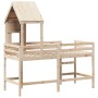 Cama alta con escalera y techo madera maciza de pino 80x200 cm