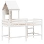 Cama alta escalera y techo madera maciza pino blanca 80x200 cm