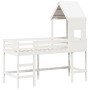 Cama alta escalera y techo madera maciza pino blanca 90x200 cm