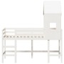Cama alta escalera y techo madera maciza pino blanca 90x200 cm