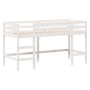 Cama alta escalera y techo madera maciza pino blanca 90x200 cm