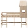 Cama alta con escalera y techo madera maciza de pino 90x190 cm