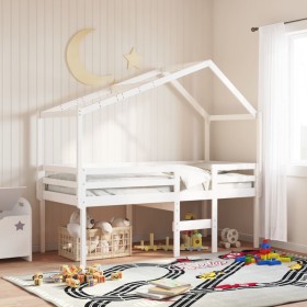 Cama alta con techo madera maciza de pino blanco 80x200 cm