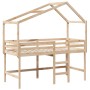 Cama alta con escalera y techo madera maciza de pino 90x200 cm