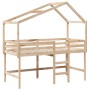 Cama alta con escalera y techo madera maciza de pino 80x200 cm