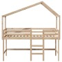 Cama alta con escalera y techo madera maciza de pino 80x200 cm