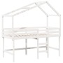 Cama alta escalera y techo madera maciza pino blanca 80x200 cm
