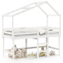Cama alta escalera y techo madera maciza pino blanca 90x190 cm