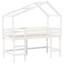 Cama alta escalera y techo madera maciza pino blanca 90x200 cm