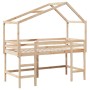 Cama alta con escalera y techo madera maciza de pino 80x200 cm