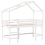 Cama alta escalera y techo madera maciza pino blanca 80x200 cm
