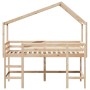Cama alta con escalera y techo madera maciza de pino 90x190 cm