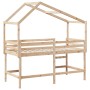 Cama alta con escalera y techo madera maciza de pino 90x190 cm