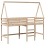 Cama alta con escalera y techo madera maciza de pino 90x200 cm