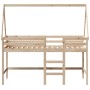 Cama alta con escalera y techo madera maciza de pino 90x200 cm