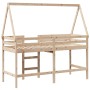 Cama alta con escalera y techo madera maciza de pino 90x200 cm