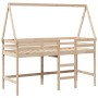 Cama alta con escalera y techo madera maciza de pino 80x200 cm