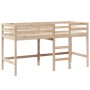 Cama alta con escalera y techo madera maciza de pino 80x200 cm