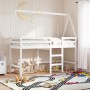 Cama alta escalera y techo madera maciza pino blanca 80x200 cm