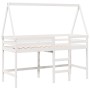 Cama alta escalera y techo madera maciza pino blanca 80x200 cm