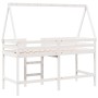 Cama alta escalera y techo madera maciza pino blanca 80x200 cm